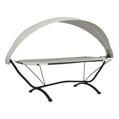 (cream) vidaXL Outdoor Lounge Bed with Canopy Steel and Oxford Fabric Garden Sunbed