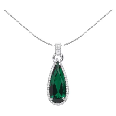 Jewelco London Ladies Rhodium Plated Sterling Silver Green Pear CZ Elongated Rock Candy Pendant 