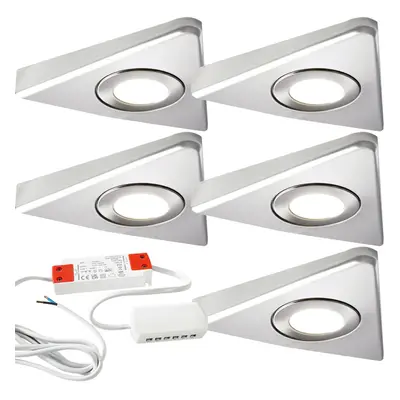 5x 2.6W LED Kitchen Triangle Spot Light & Driver Stainless Steel Natural White