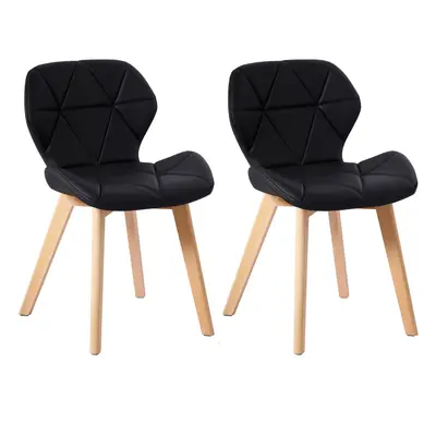 (PU Black) Charles Jacobs Set of Diamond Patterned Dining Chairs with Beech Wood Legs