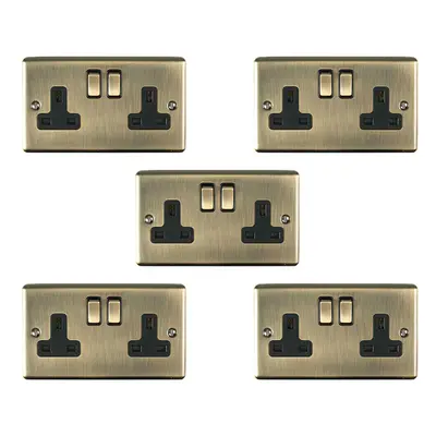 5 PACK Gang Double UK Plug Socket ANTIQUE BRASS 13A Switched Power Outlet