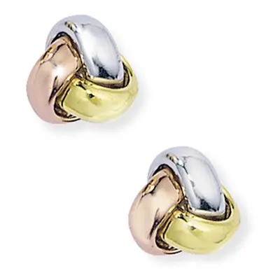 Jewelco London 18ct White, Rose & Yellow Gold - Knot Earrings - - EGNR02228