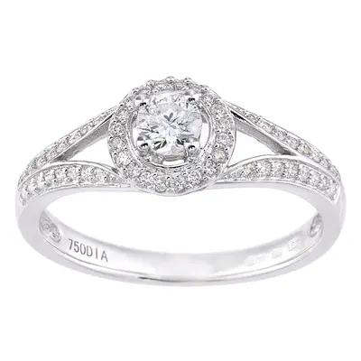 (M) Jewelco London 18ct White Gold Round Halo 0.40ct Diamond Solitaire Engagement Ring - Size J