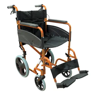 Lightweight Aluminium Compact Attendant Propelled Transport Wheelchair - Orange