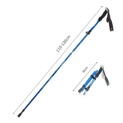 (Blue 110-130) Anti Shock Walking Stick Telescopic Trekking Ultralight Aluminum Alloy Tactical C