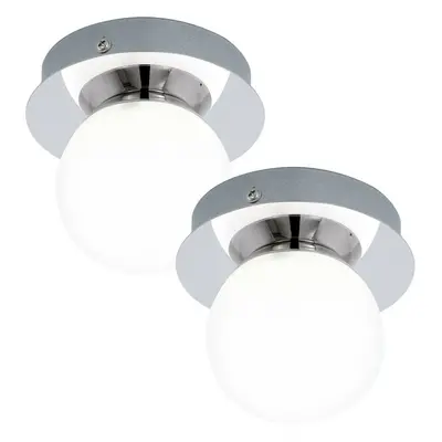 2 PACK Wall Flush Ceiling Light Chrome & White Glass Opal Matt Shade LED 1x3.3W