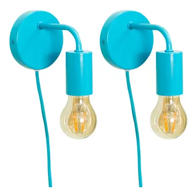 Pair of - Plug in Colour Pop Blue Wall Lights Easyfit Wall Lamp + LEDs