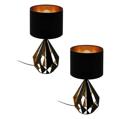 2 PACK Table Lamp Desk Light Black Shade & Copper Geometric 1x 60W E27