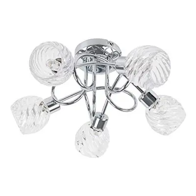 MiniSun Contemporary Way Polished Chrome Curved Arm Flush Ceiling Light with Swirled Glass Dome 