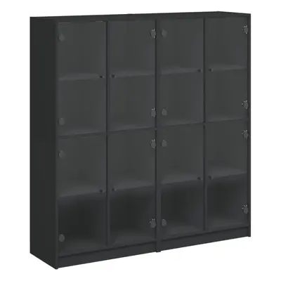 (black) vidaXL Bookcase with Doors Bookshelf Rack Cabinet Sonoma Oak Engineered Wood