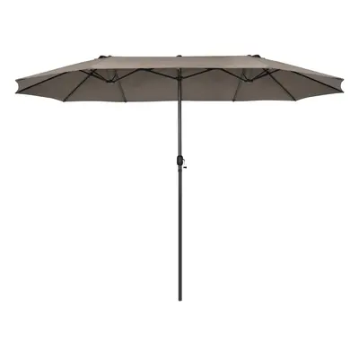 (Brown) 460cm Parasol Market Twin Umbrella W/ Hand-Crank & Air Vents