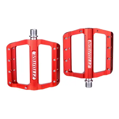 (Red) Mountain Bike Pedals Aluminum Alloy Anti-slip Perlin Bearing Pair