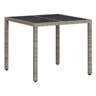 vidaXL Garden Table with Glass Top Outdoor Dining Table Light Grey Poly Rattan