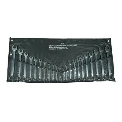 22 Piece 6mm 22mm & 1/4" Inch 7/8 Inch Combination Spanner Set In Storage Wall