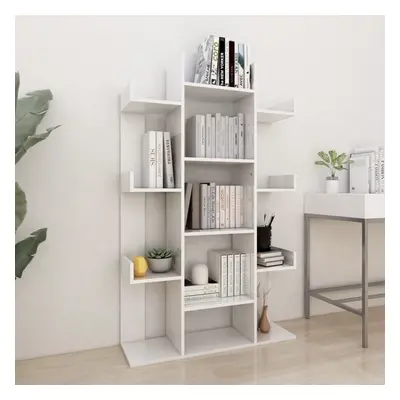 vidaXL Book Cabinet High Gloss White Chipboard Book Organiser Rack Bookshelf