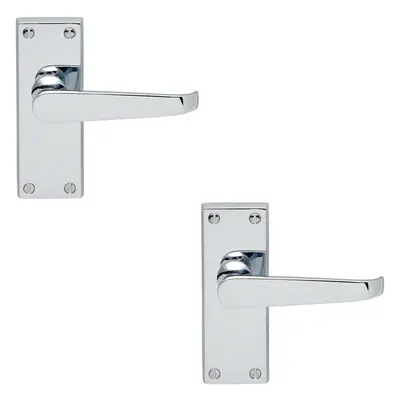 2x Straight Victorian Lever on Rectangular Latch Backplate Handle Chrome