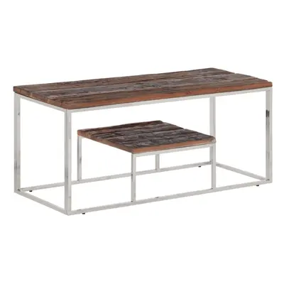 (silver, solid wood) vidaXL Coffee Table End Table Silver Stainless Steel and Solid Wood Sleeper