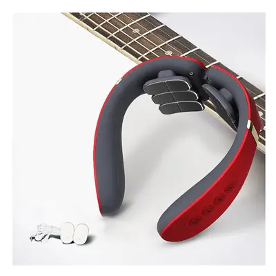 (Red) Heads Neck Massager EMP Technology Modes Gear Adjustable USB Electric Pulse Heating Hot Co