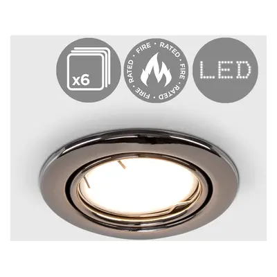 Pack of Fire Rated Black Chrome Tiltable GU10 Recessed Ceiling Downlights