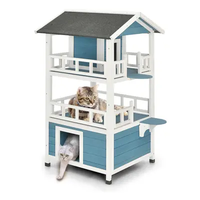 3-Tier Wooden Cat House Kitten Playhouse Condo