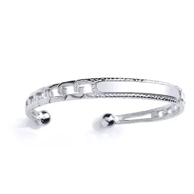 Jewelco London Boys Sterling Silver Barked Curb Link ID Torque Baby Bangle Bracelet - BN61