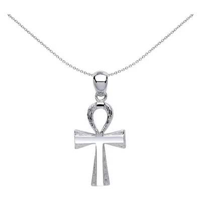 Jewelco London Ladies Sterling Silver Barked Ankh Cross Pendant Necklace inch - GVX040