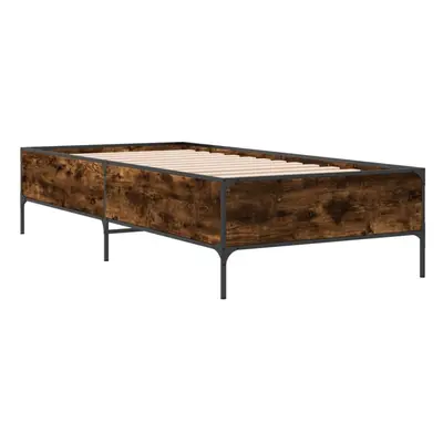 (smoked oak, x cm) vidaXL Bed Frame Home Bed Base Mattress Foundation Engineered Wood and Metal