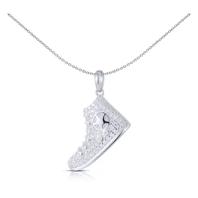 Jewelco London Unisex Rhodium Silver Round CZ High Top Trainer Charm Pendant - APD184