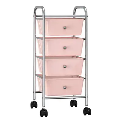 vidaXL 4-Drawer Mobile Storage Trolley Pink Plastic Cosmetic Trolley Office