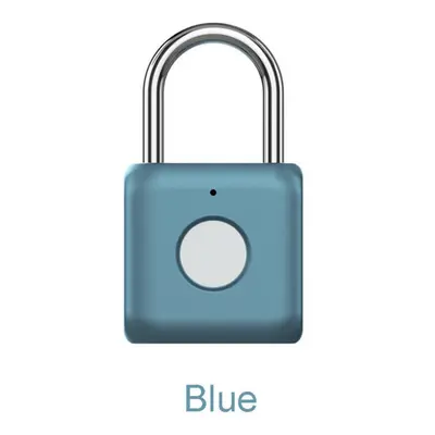 (Blue) USB Rechargeable Smart Fingerprint Padlock Door Lock Waterproof Keyless Anti Theft Travel