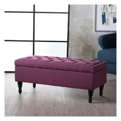 Dark Fuchsia Ottoman Upholstered Buttoned Padded Storage Bench