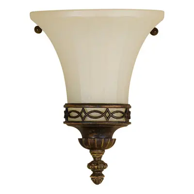 Wall Light Opaque Glass Uplighter DetaiLED Fretwork Walnut LED E14 60W