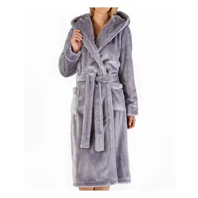 (Silver, - UK 24/26) Slenderella Ladies Thick Flannel Fleece Hooded Wrap Dressing Gown