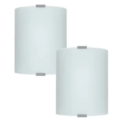 2 PACK Wall Flush Ceiling Light Colour Silver Shade White Satin Glass E27 1x60W