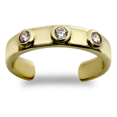 Jewelco London Ladies 9ct Yellow Gold White Round Brilliant Cubic Zirconia Trilogy Band Toe Ring