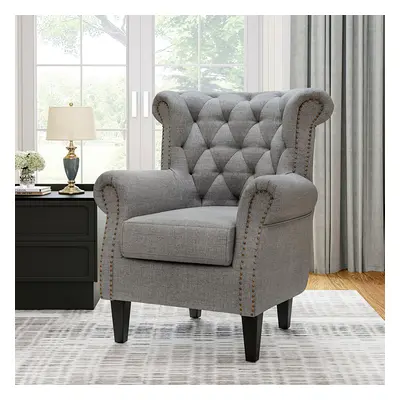 (Grey) Linen Fabric Wing Back Armchair Accent Chair