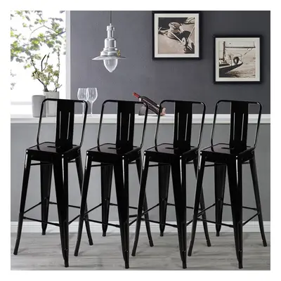 Set of Metal Frame Tolix Industrial Bar Stools Pub Wood Top Chairs