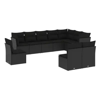 vidaXL Garden Sofa Set Piece with Cushions Outdoor Sofa Black Poly Rattan