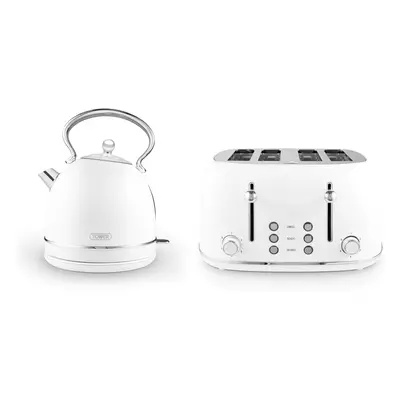 Tower Heritage Dome Kettle & Toaster Matching Set White & Chrome