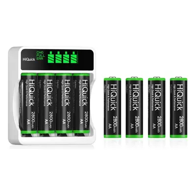 HiQuick x 2800mAh AA NI-MH Rechargeable Batteries with 4-slot AA AAA LCD Battery Charger, Fast C