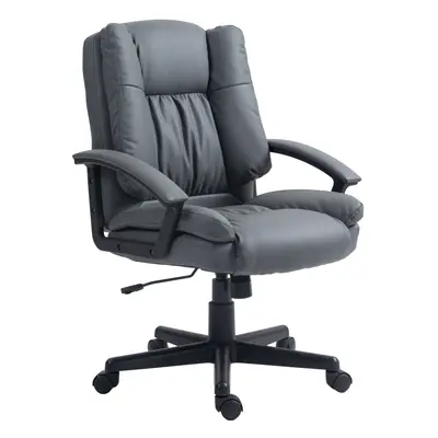 HOMCOM Faux Leather Home Office Chair Mid Back Desk Chair with Arms Dark Grey