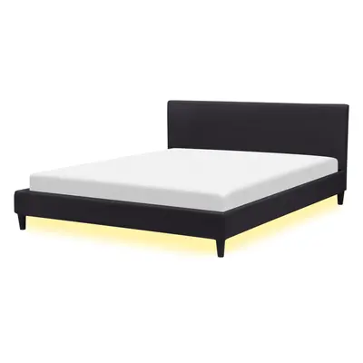 Fabric EU Super King Size Bed White LED Black FITOU