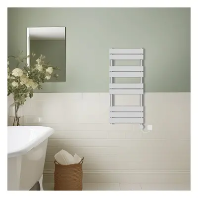 (Chrome, 1000x450mm) Prefilled Thermostatic Electric Flat Panel Heated Towel Rail Ladder Warmer 