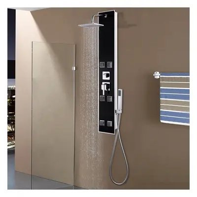 vidaXL Shower Panel Unit Glass 18x42.1x120cm Black Bathroom Jet Column Wall