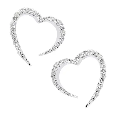 Jewelco London 9ct White Gold Round 10pts Diamond Heart Drop Earrings - DE1AXL644W