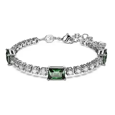 Swarovski Matrix Tennis Bracelet, White and Green Crystals in a Rhodium Plated Setting, from the