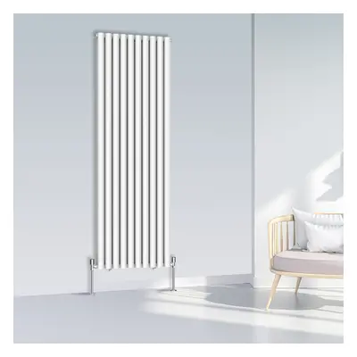 (1800x590mm Double, White) NRG Oval Column Designer Radiator Horizontal Vertical Central Heating