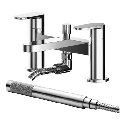 Modern Deck Mount Round Bath Shower Mixer Tap with Shower Kit - Chrome