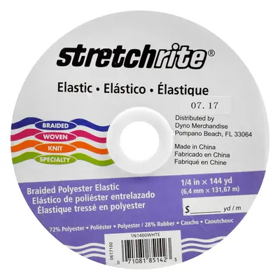 Stretchrite Polyester Braided Elastic .25"X144yd-White 1400-W