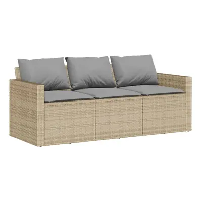 vidaXL Garden Sofa with Cushions 3-Seater Outdoor Sofa Couch Beige Poly Rattan